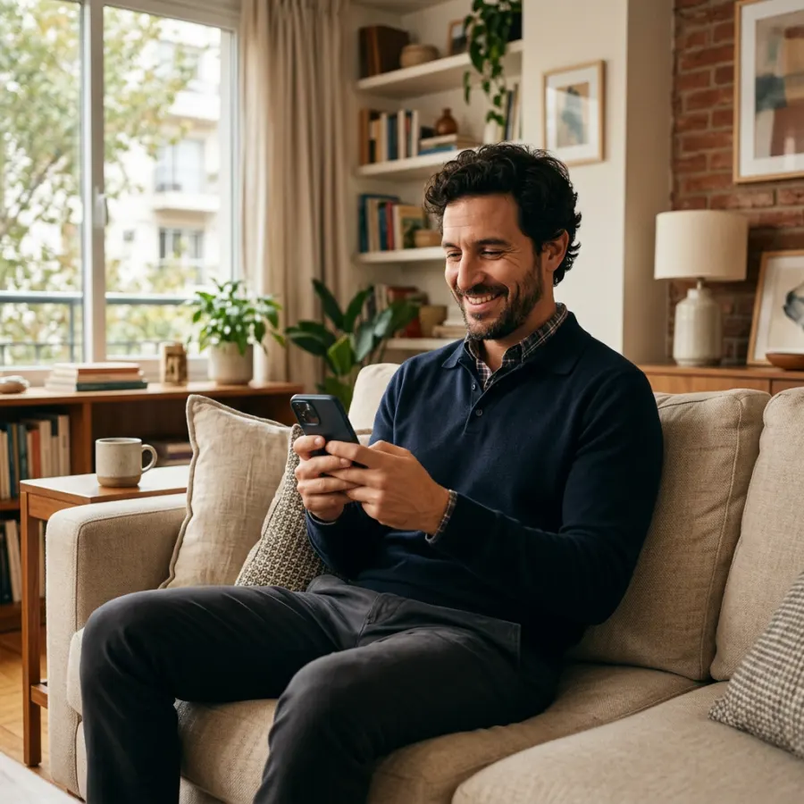 Persona hablando inglés con confianza desde el celular